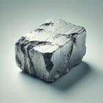 A close-up, detailed image of a raw, unprocessed piece of Cerium in its natural, metallic state. The Cerium appears as a malleable, soft, ductile iron