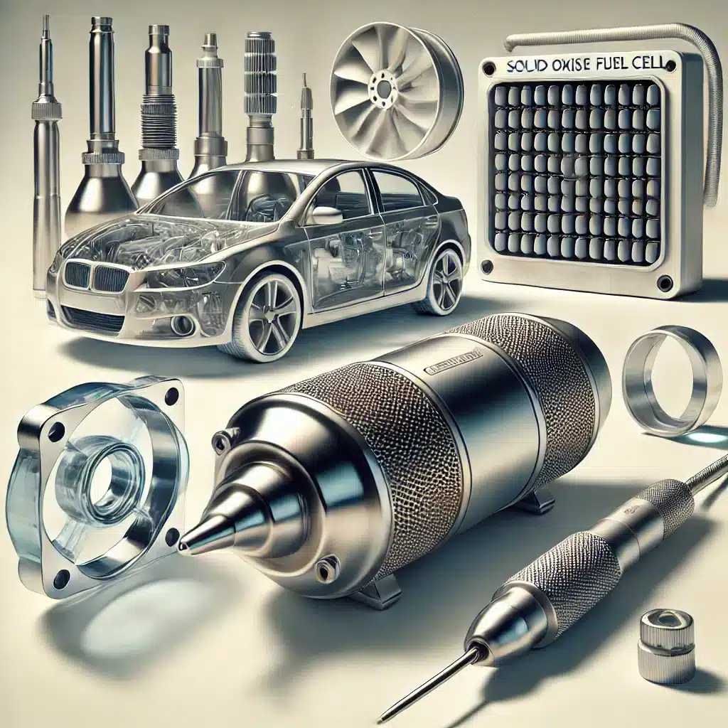 DALL·E 2024-11-07 13.31.26 - An image representing the popular applications of Cerium. In the foreground, feature a catalytic converter, symbolizing Cerium’s role in reducing auto a drawing of a car engine and its components