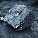 The Promethium appears as a silvery-gray, slightly rugged, and dense metal, with hints of its radioactive nature through a subtle, faint glow emanating from its surface.