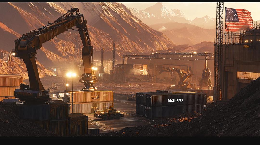 Here's an SEO-friendly, concise version for WordPress alt text and title: Title: "Global Rare Earth Supply Chain Geopolitical Landscape" Alt Text: "Photorealistic scene of rare earth magnet production, showing US manufacturing, African mining, and Chinese export facilities with geopolitical trade tensions" The alt text captures the key elements while being descriptive, concise, and SEO-friendly, following WordPress best practices by focusing on the image's content and context.
