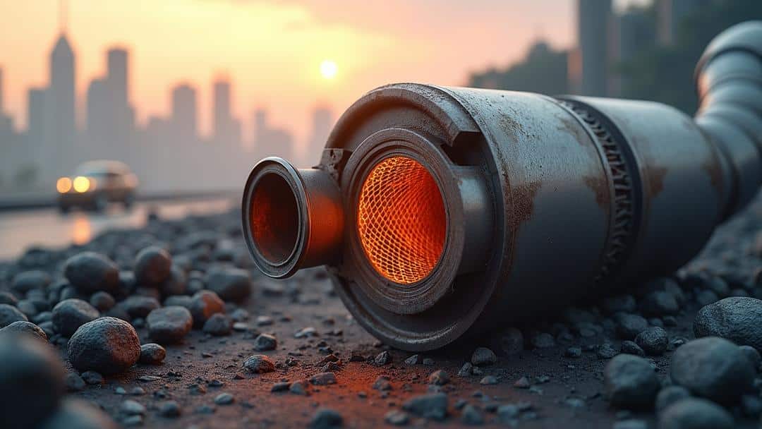 Catalytic-converters-2025-10-03T225116.215Z traffic light sitting on top of a pile of rocks, catalytic converters