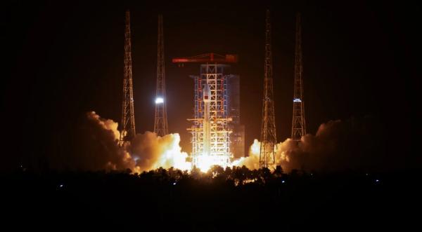 large rocket is being launched into the sky for a LEO satellite constellation