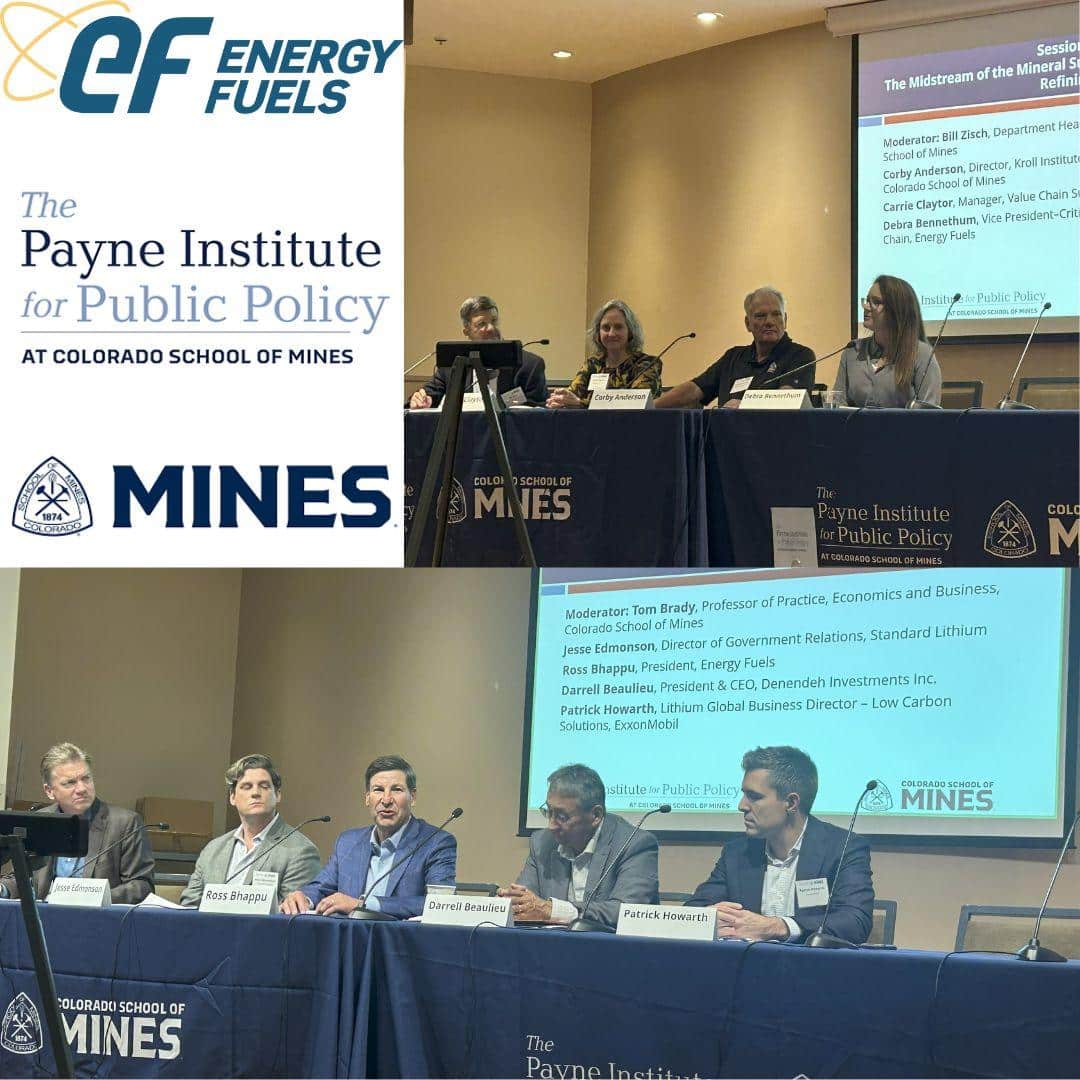 panel of people sitting at a table in front of a projector screen discussing the critical minerals supply chain