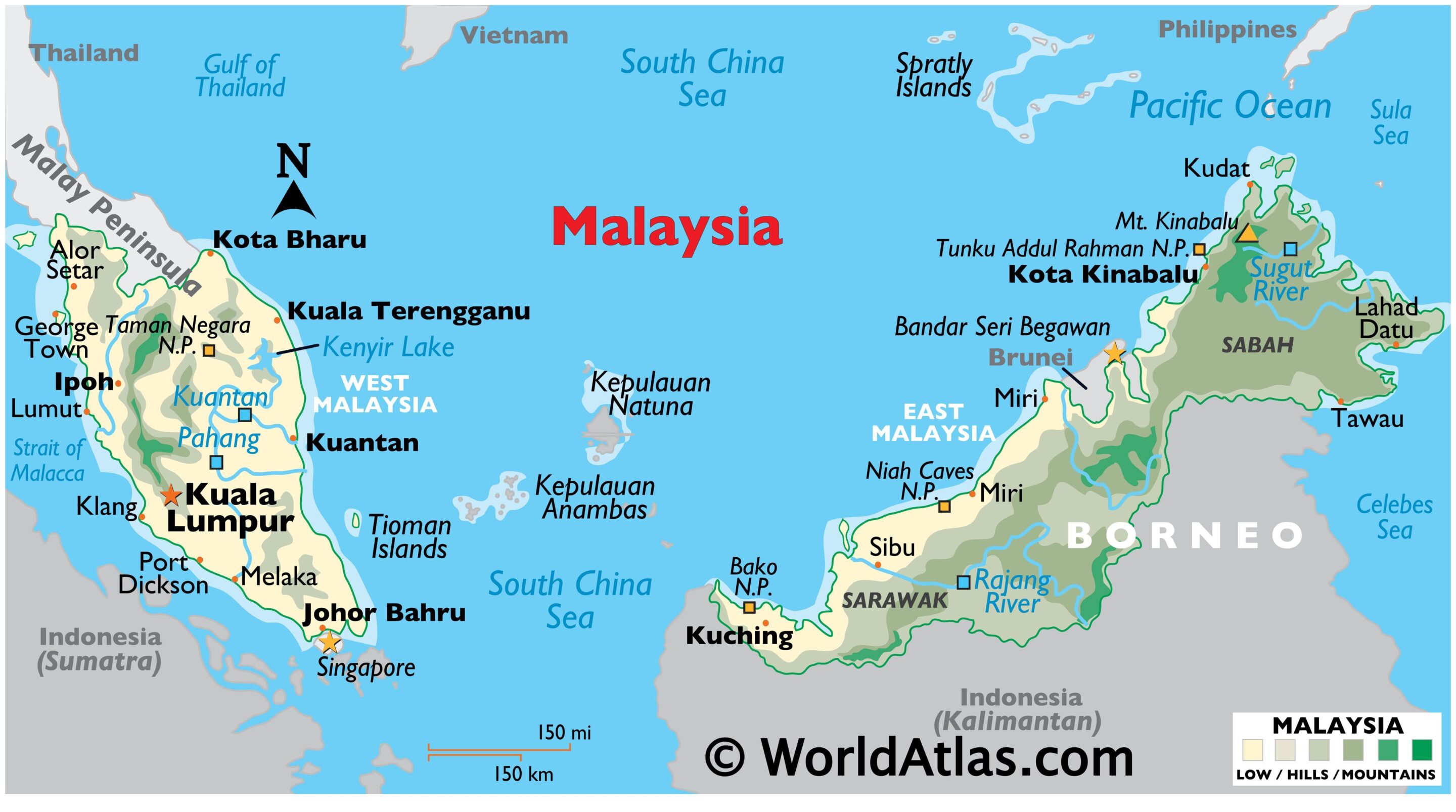 map of Malaysia with the capital and major cities, highlighting Malaysia rare earth mining locations