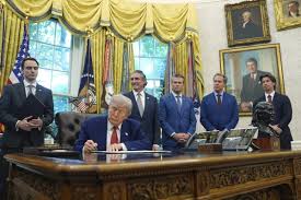 group of men in suits and ties standing around a desk discussing an energy transition strategy