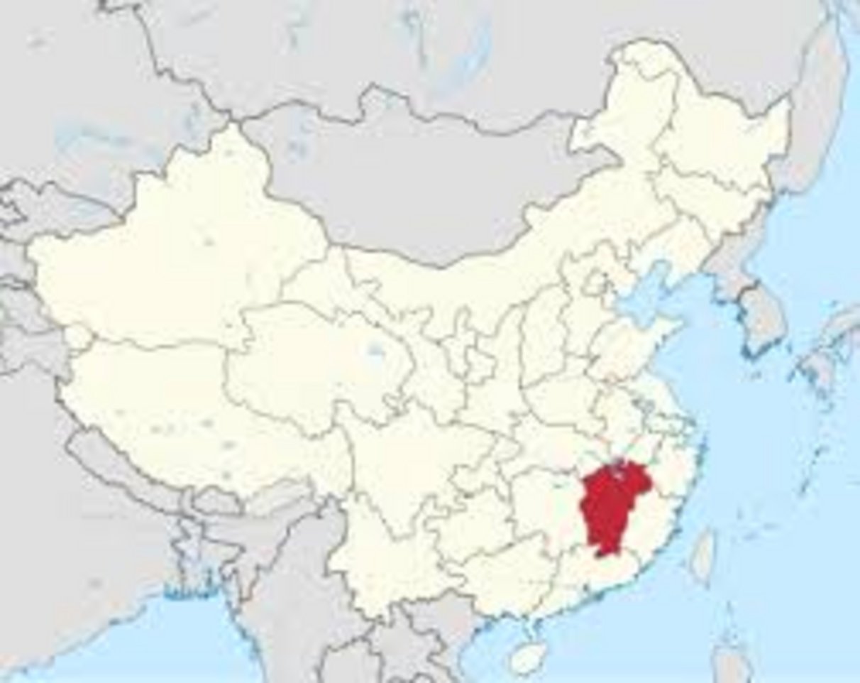 Jiangxi Province marked in red on a political map of China, located in southeastern China bordered by Zhejiang, Fujian, and H