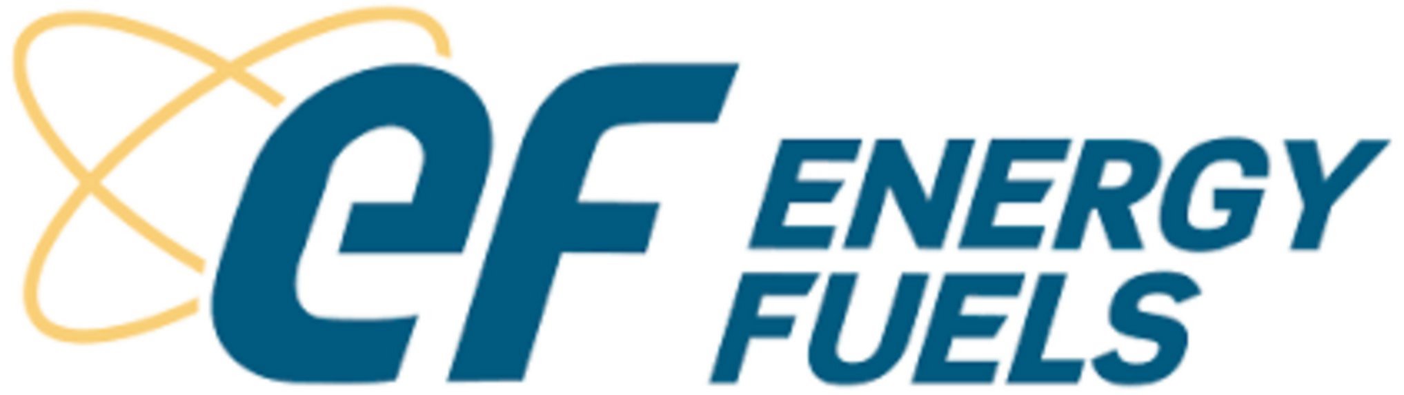 Energy Fuels Inc official EF logo with teal blue letters and gold atomic orbit symbol on white background