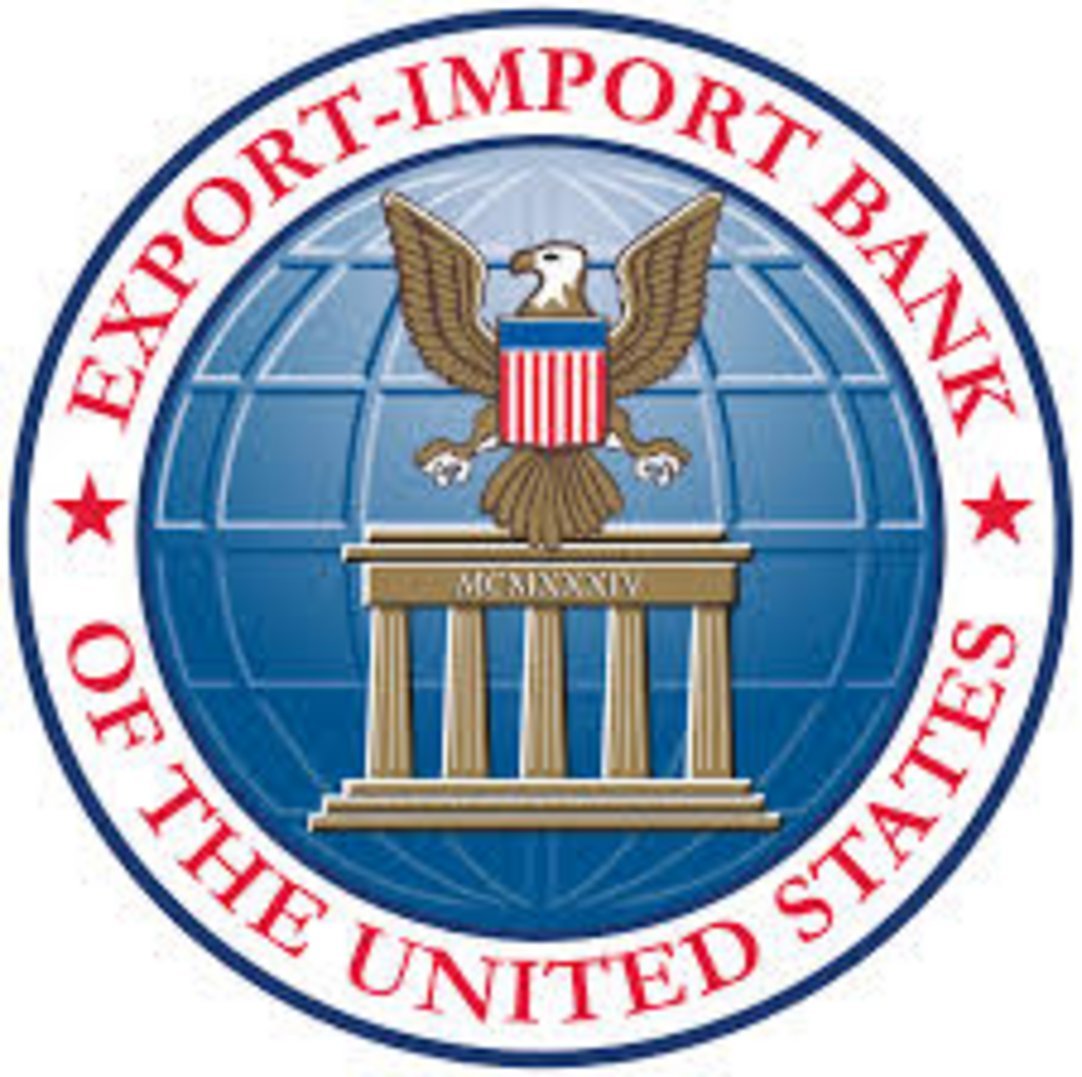 Official circular seal of the Export-Import Bank of the United States featuring a bald eagle atop a classical colonnade with