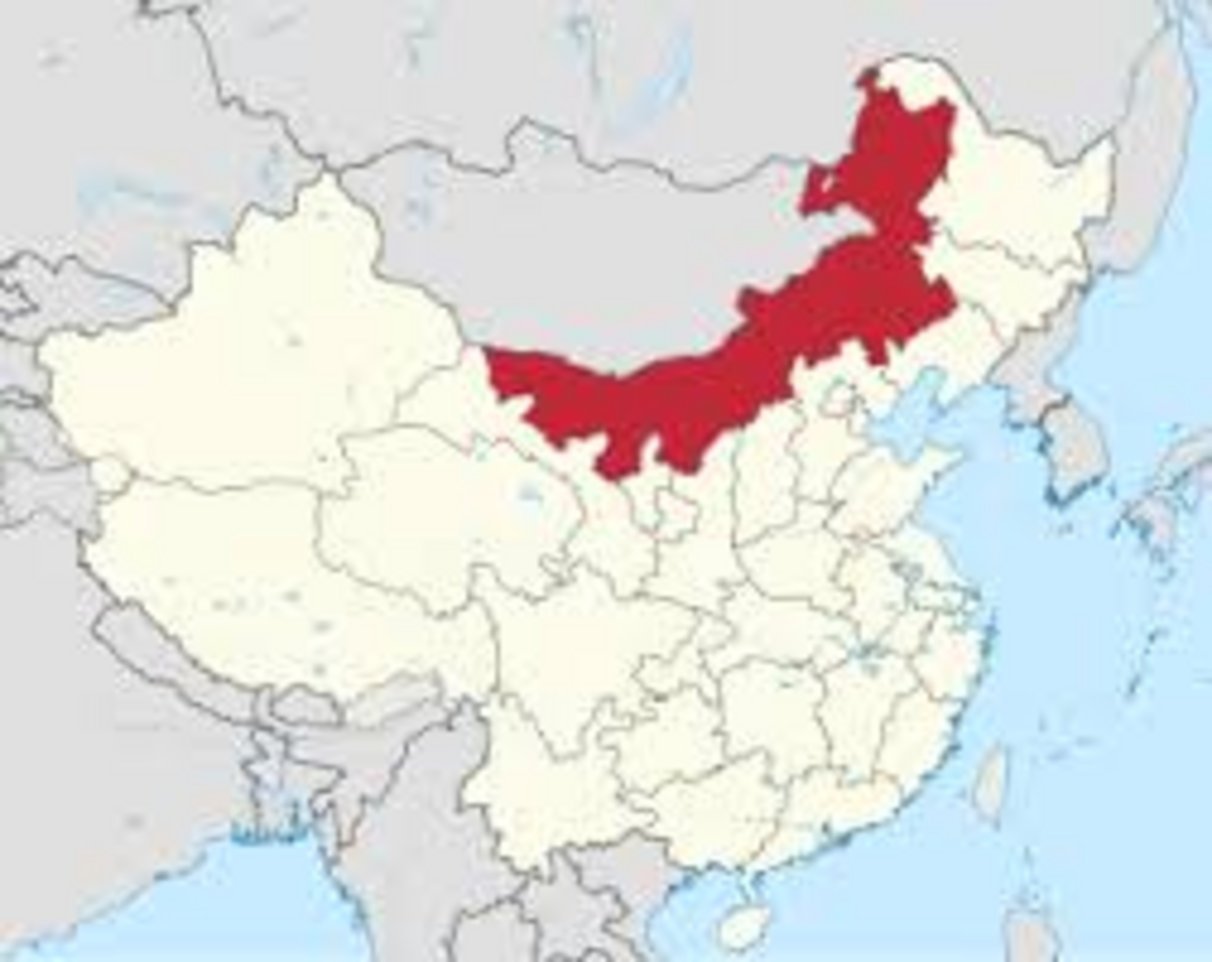 Inner Mongolia Autonomous Region marked in dark red on a political map of China, bordering Russia and Mongolia to the north