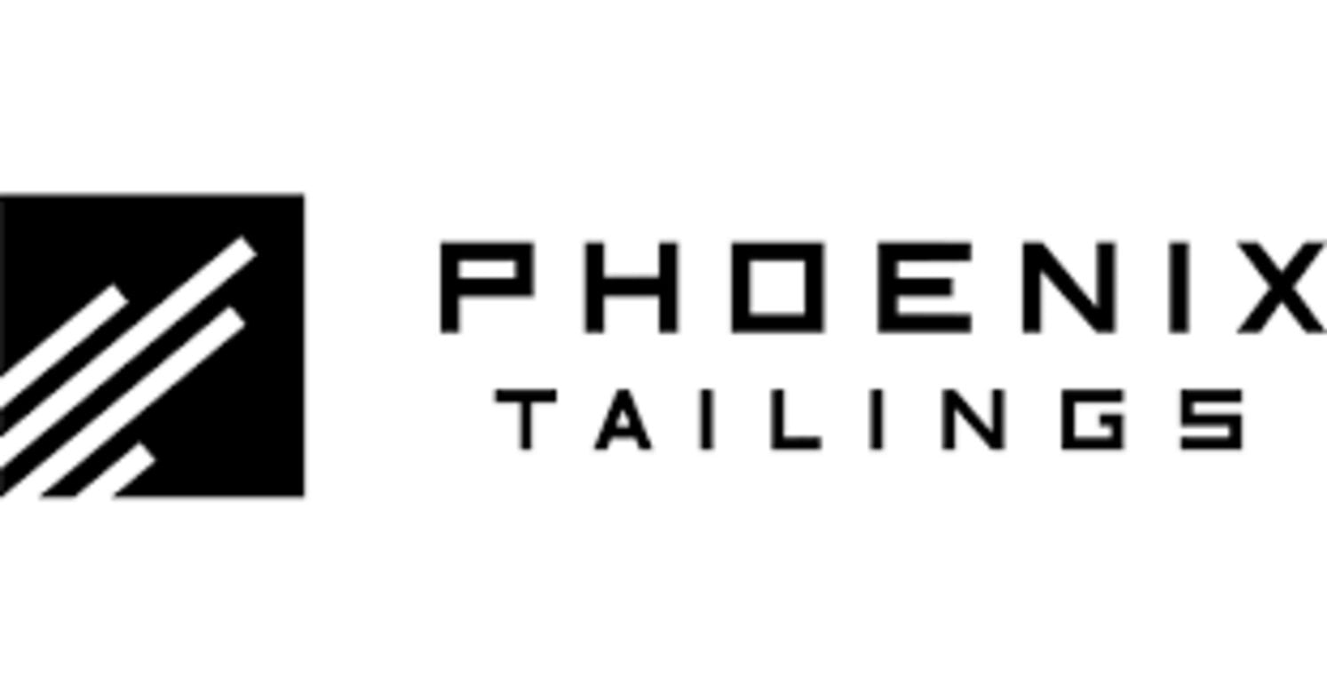 Phoenix Tailings logo featuring a black square with three diagonal white stripes beside bold uppercase PHOENIX TAILINGS text