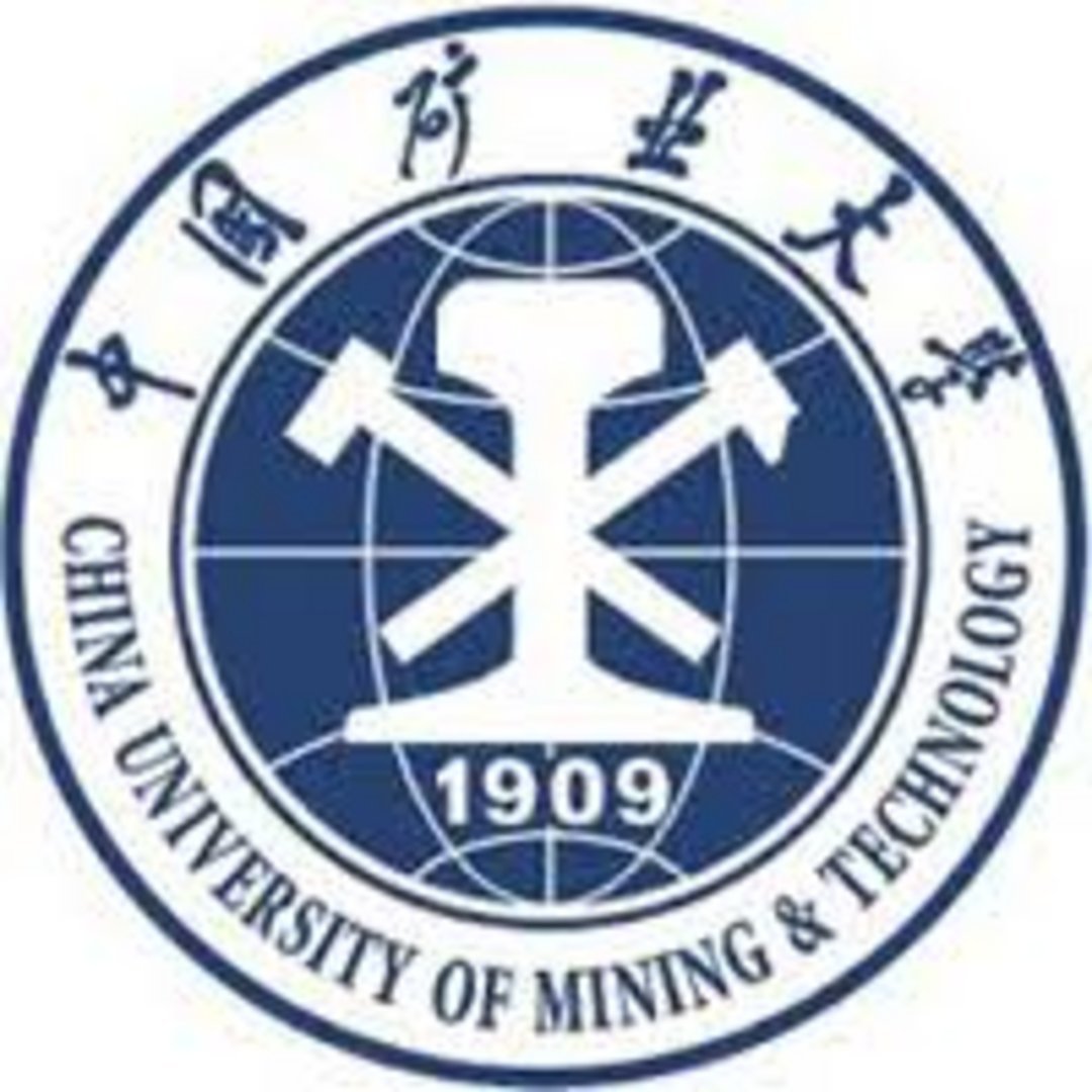Official circular emblem of China University of Mining and Technology founded 1909 featuring crossed mining hammers on globe