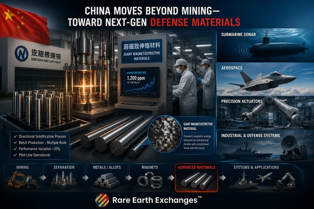 Northern Rare Earth Group giant magnetostrictive material rods at 1200ppm for submarine sonar aerospace precision actuators a