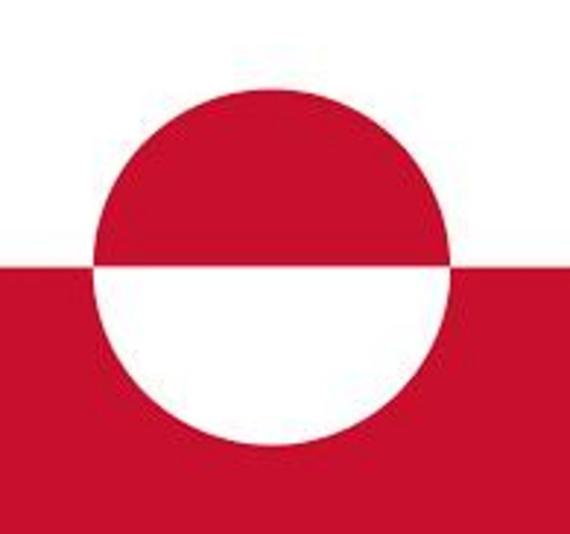 Greenland national flag Erfalasorput with white upper half red lower half and offset circle divided inversely