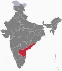 Map of India with Andhra Pradesh state highlighted in red on the southeastern coast, bordering the Bay of Bengal