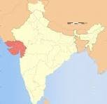 Gujarat state marked in red on a political map of India, located on the western coast bordering Pakistan and the Arabian Sea