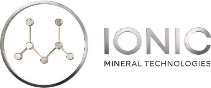 Ionic Mineral Technologies logo featuring a silver circular emblem with a gold molecular structure and bold metallic IONIC wo