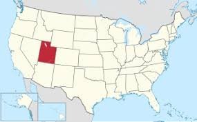 Political map of the United States with Utah state colored in red, located in the Mountain West region between Nevada and Col