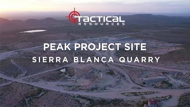 Tactical Resources Peak Project Site at Sierra Blanca Quarry, aerial view of desert mining operation with winding roads at du