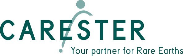 Carester corporate logo in teal green with stylized human figure arc and tagline Your partner for Rare Earths