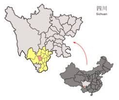 Administrative map of Sichuan Province China with Liangshan Yi Autonomous Prefecture highlighted in yellow and inset map of C