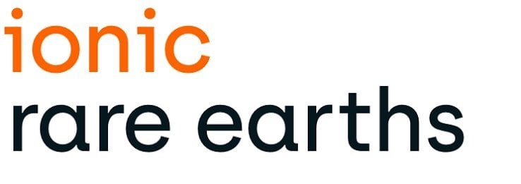 Ionic Rare Earths corporate logo with orange bold italic text above dark navy lowercase rare earths wordmark