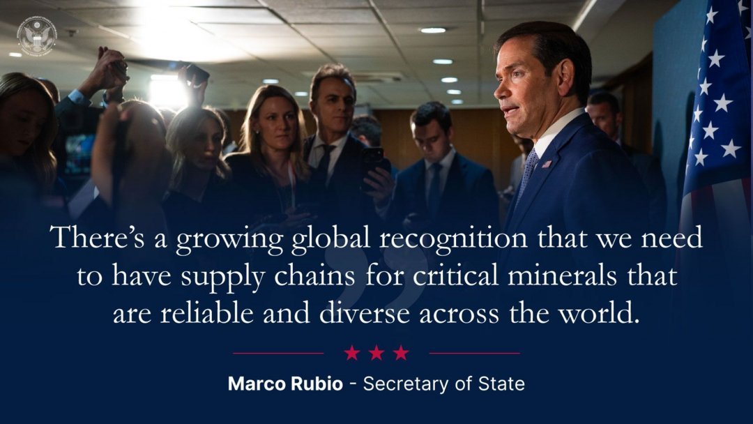 Marco Rubio, US Secretary of State, speaking at press briefing with quote about reliable global critical minerals supply chai