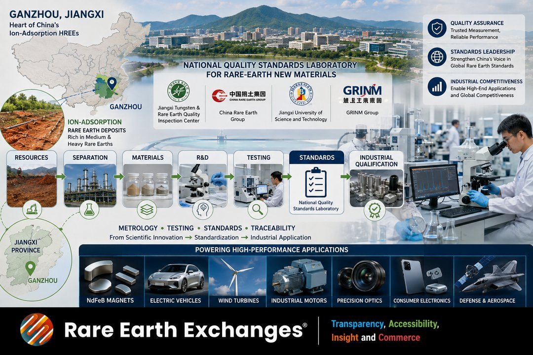 Ganzhou Jiangxi ion-adsorption HREE supply chain from mining through GRINM and China Rare Earth Group to NdFeB magnets and de