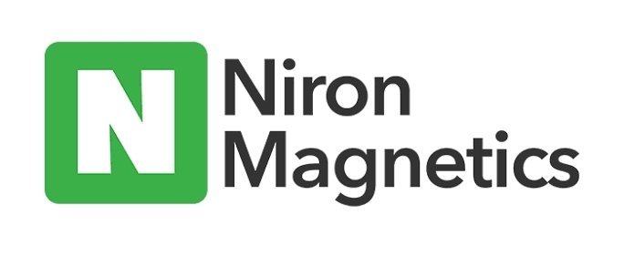 Niron Magnetics corporate logo featuring a green rounded square with white letter N beside bold dark gray Niron Magnetics wor