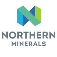 Northern Minerals corporate logo featuring an abstract geometric letter N in teal, blue, and green colors above bold gray com