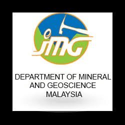Circular emblem of Jabatan Mineral dan Geosains Malaysia JMG featuring green blue sections with mining hammer symbol and agen