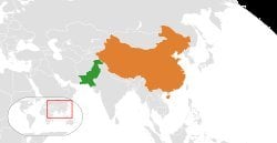Political map of Asia highlighting Pakistan in green and China in orange, illustrating Pakistan-China diplomatic relations