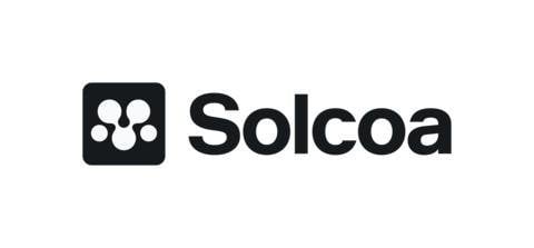 Solcoa brand logo featuring a black rounded square icon with connected nodes and bold black Solcoa wordmark on white backgrou