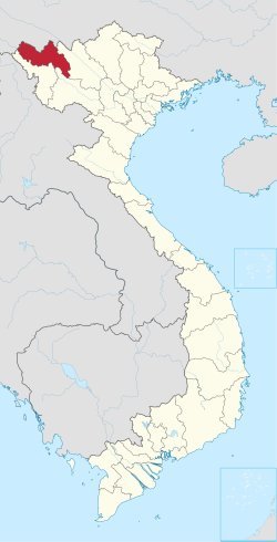 Lai Chau Province marked in red on a gray political map of Vietnam, located in the northwestern corner bordering China